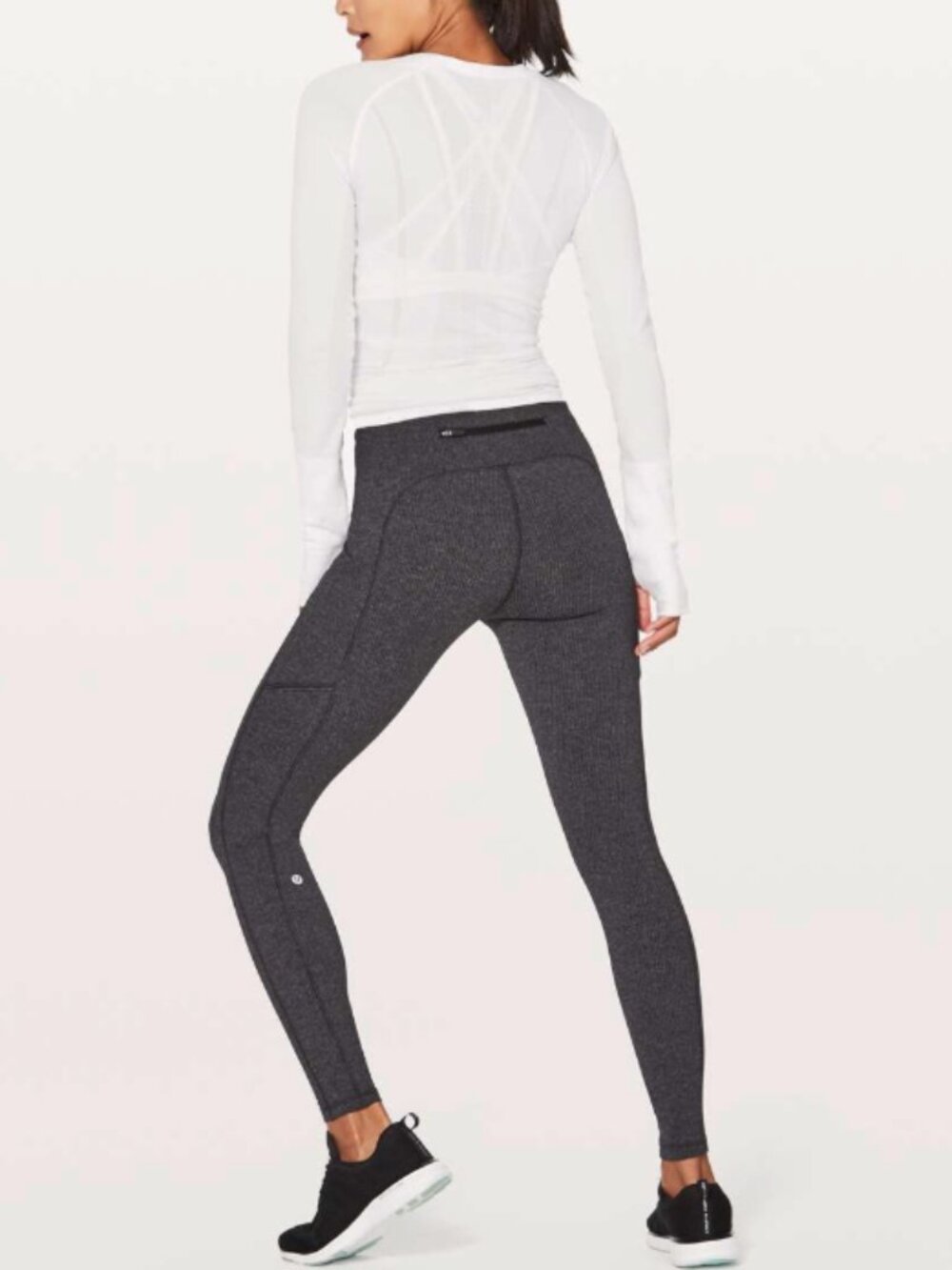Lululemon Speed Up Leggings Size 4 Heathered Gray Black 28" Inseam Zip Pocket